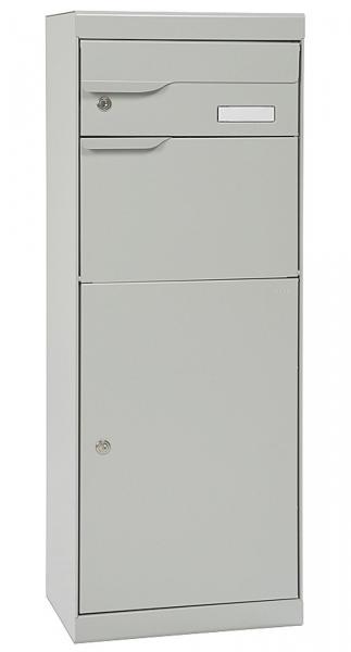 Paketbriefkasten Mefa Etna 771 Weiß-Aluminium RAL 9006 Entnahme vorne mit Namensschild